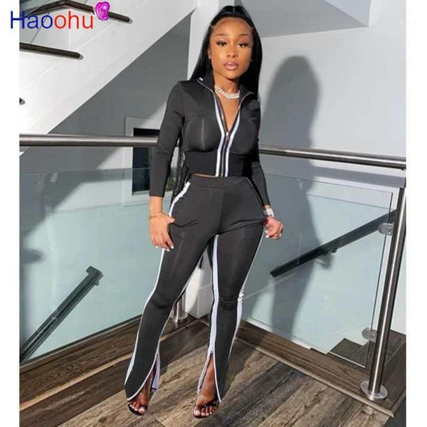 

women's tracksuits haoohu casual two piece set zipper sweat pants tracksuit women fall clothing streetwear outfits matching sets1, Gray