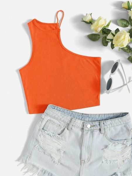 

neon orange asymmetrical neck tank n0cv#, White