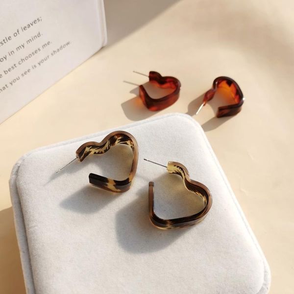 

hoop & huggie fashion simple vintage geometric resin heat earrings for woman 832, Golden;silver