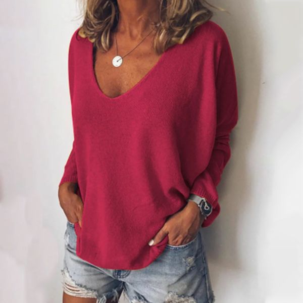 

2020 new autumn and winter women's fashion casual loose solid color sweaters female v neck long sleeve cozy pullovers, White;black