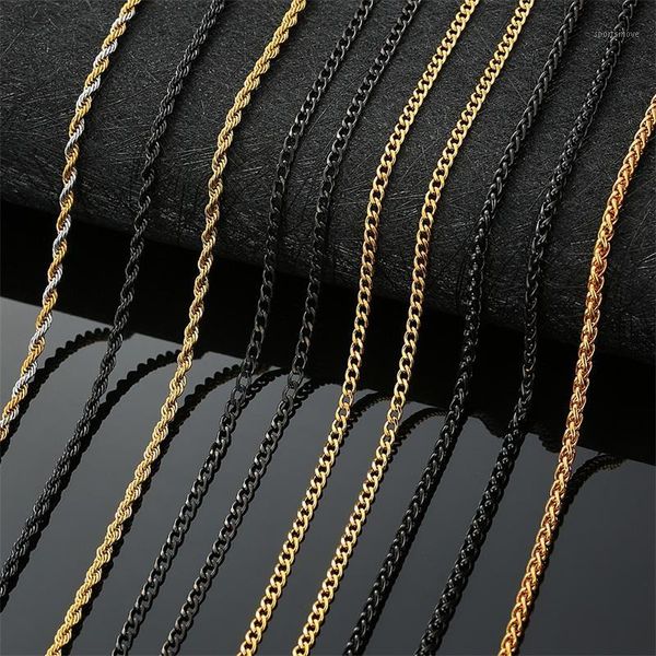 

chains aziz bekkaoui standard chain 316l stainless steel link in black gold color twist necklace for men thin jewelry 3-7mm1, Silver