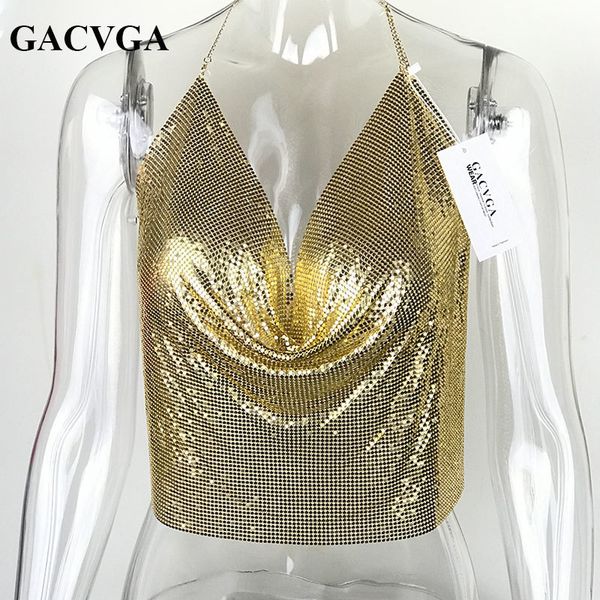 

gacvga 2020 backless sequins women halter tank camis summer cropped bra crop strap ladies party vest blusa y200512, White