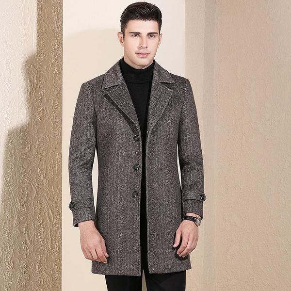 

autumn and winter new woolen coat men's handmade long slim woolen coat thickened wool factory direct sales, Black