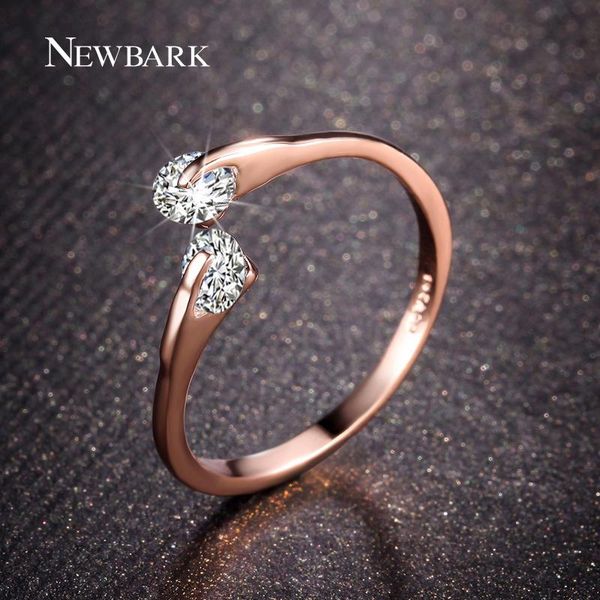 

newbark rose gold color fashion design twin zirconia cz engagement wedding band ring for woman and white gold color gifts, Golden;silver