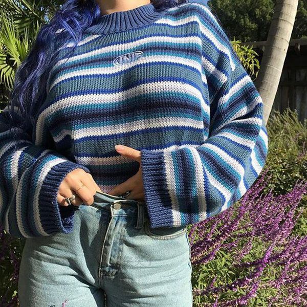 

2018 harajuku striped рубашка хлопковая пуловер милая высокая улица женщин свитера и пуловеры длинный свитер, White;black