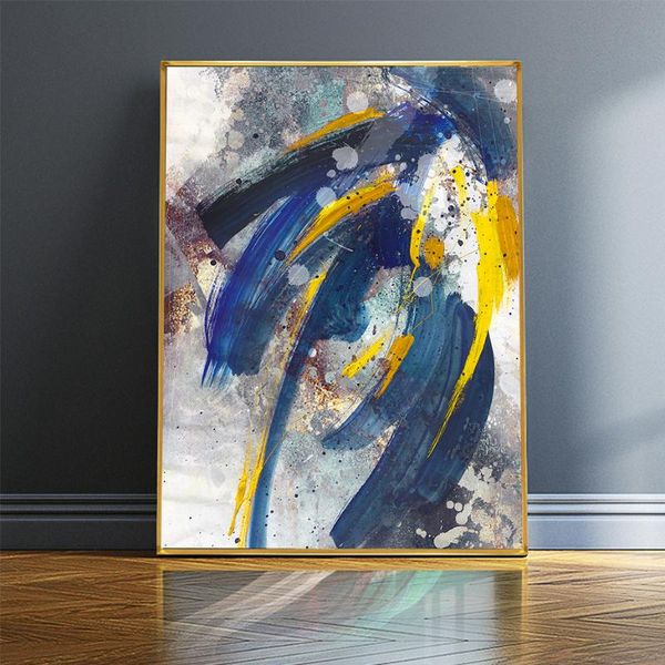 

paintings abstract blue ink trending brush style canvas painting poster wall art pictures print for living room home decoration no frame