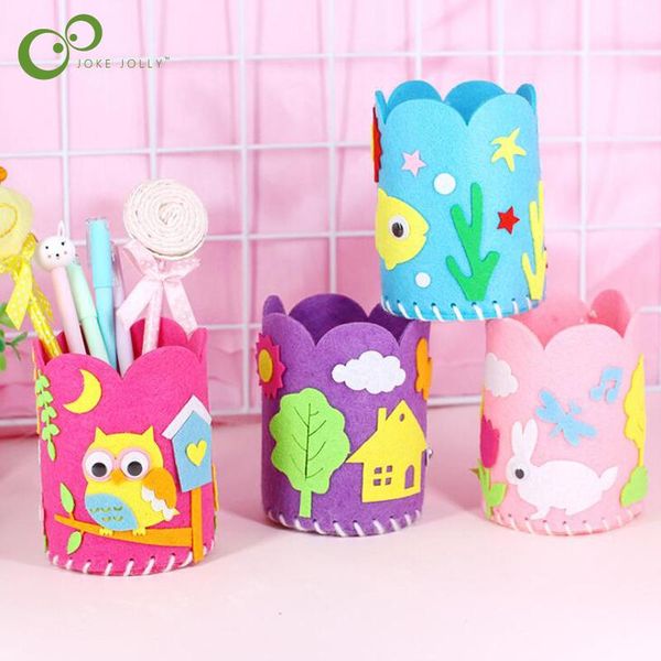 

4set kids educational diy craft tangram block kit cute creative handmade pen container diy pencil holder kids craft toy kits gyh sqcthd