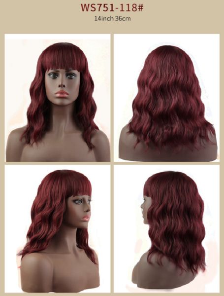 

europe and the united states wigs women's head set qi liu haibo short roll package amazon delivery fiber high temperature wire factory, Black