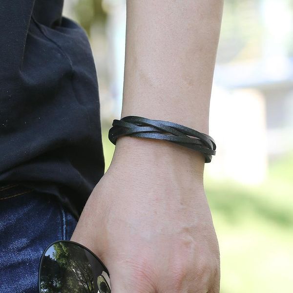 

trendy new fashion black charm leather men's bracelets popular boys bangle courage bracelet diy handmade cross b jllbpc