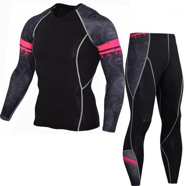 

men's sports running compression set t-shirt + pants skin tire long sleeves fitness rashguard training clothes1, Black;blue