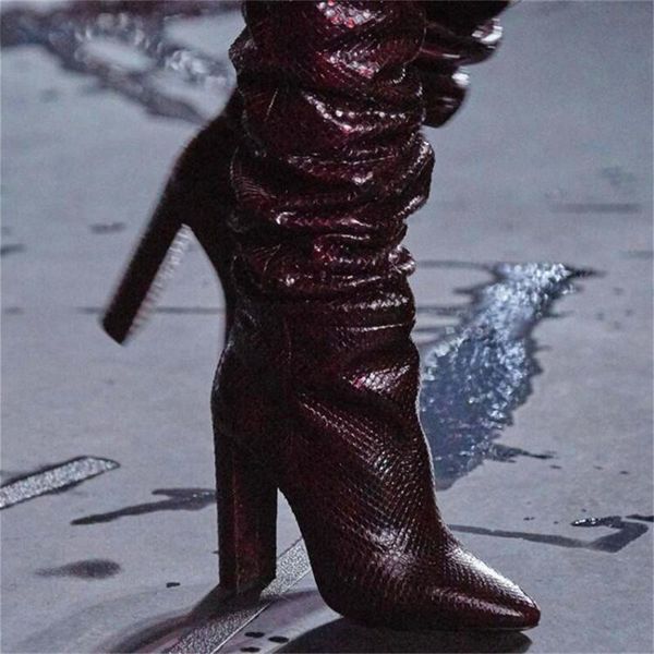 

snake pattern pointed toe ladies stiletto high heel boots black purple green silver catwalk boots winter ladies fashion