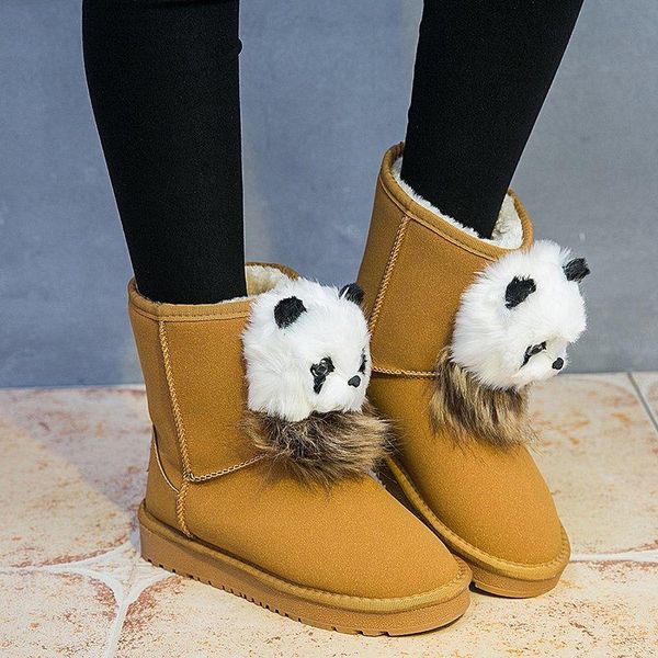 

fashion panda slip on warm women snow boots round toe suede ankle boots for women shoes winter rubber flat female botas, Black
