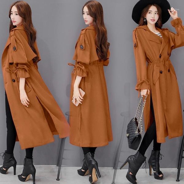 

2018 spring and autumn season the new korean version of the korean version of loose waist waist thin paragraph long windbreaker1, White