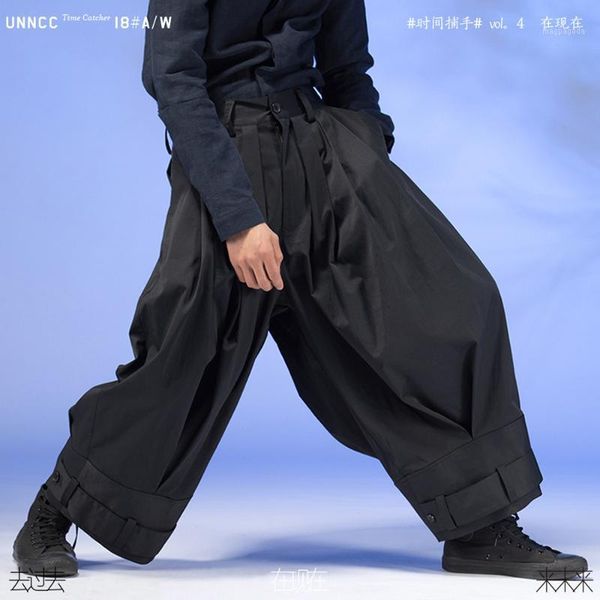 

2019 new men's clothing hair stylist gd fashion loose layered adjustable straight trousers pants plus size singer costumes 27-461, Black