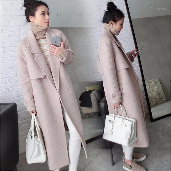

korean version of the coat women autumn and winter new casual slim waist belt in the long thin woolen temperament coat women1, Black