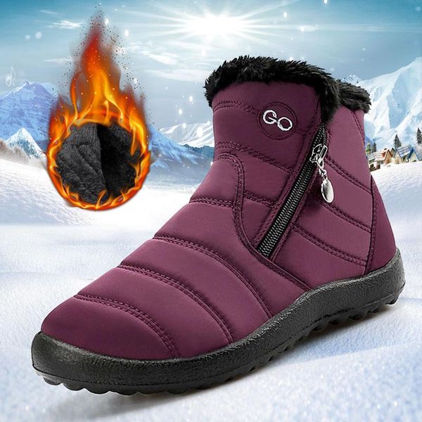 

women boots 2020 warm plush ladies shoes woman winter boots women waterproof ankle shoes side zipper plus size, Black