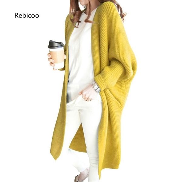 

female long cardigans coat loose sweater women autumn winter casual batwing sleeve plus size thick warm knit jacket y200910, White;black