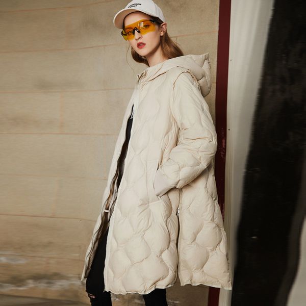 

womens winter down coat 2021 new long white duck down jacket loose female parkas thick warm puffer jackets snow outwear, Black