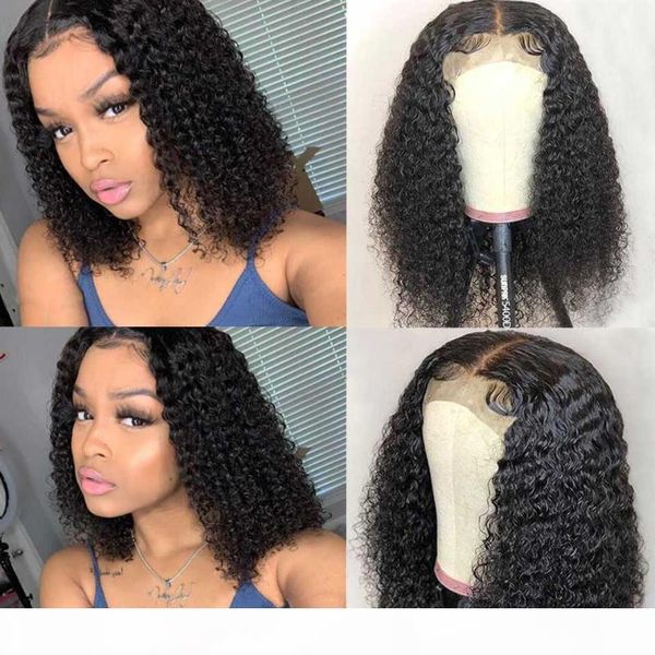 

180% short bob kinky curly lace front human hair wigs hd transparent lace wigs tpart remy malaysian jerrly curly human hair, Black;brown