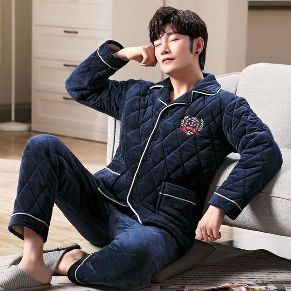 

mimi хлопок, теплый и утолщенный коралловый флис три слоя хлопковая мягкая куртка и кашемир среднего возраста мужская домашняя одежда набор, Black;brown