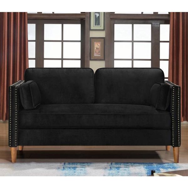 

us stock modern loveseat sofa upholstered fabric 2-seat couch black fast shipping
