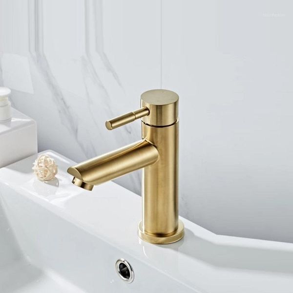 

bathroom faucet solid brass bathroom basin faucet cold and water mixer sink tap single handle deck mounted brushed gold tap1