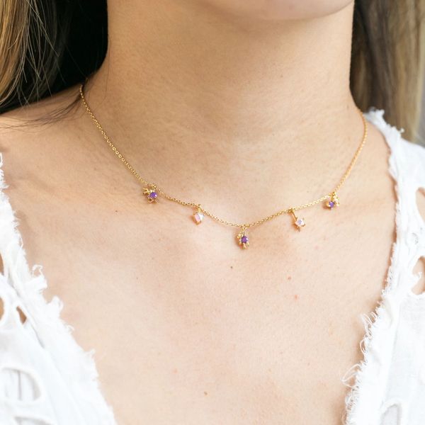 Collana girocollo di moda con ciondoli a stella a forma di cuore di animale adorabile carino color oro viola CZ per ragazza donna