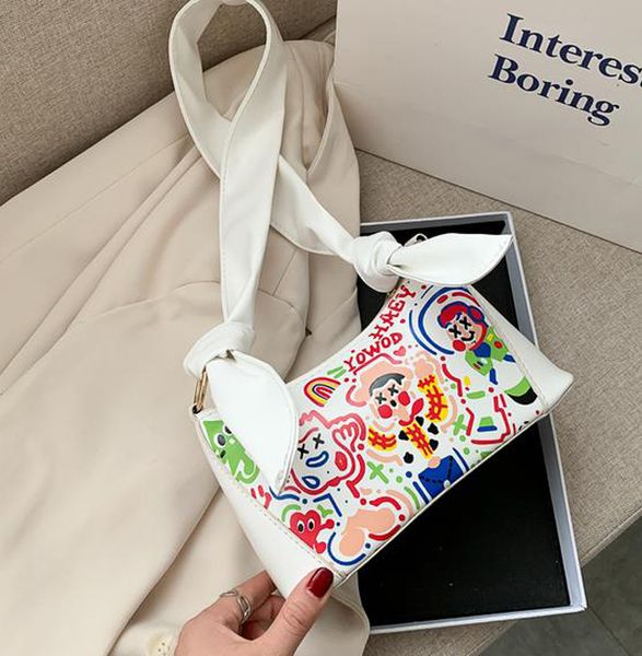 

fashion handbags design graffiti print baguette bag most popular in europe and america underarm shoulder bag selling mini bag, Black;red