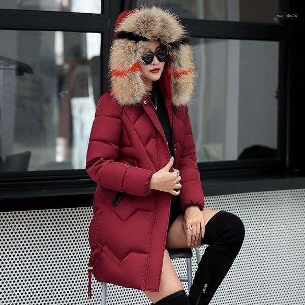 

warm cooton slim fur collar winter coats female parkas 2020 new solid thick long sleeve clothes women jackets hoodies woman coat1, Black