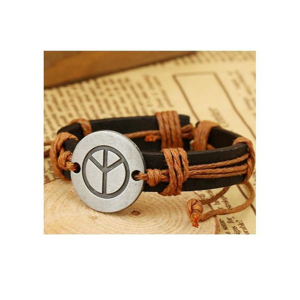 

peace casual handmade woven vintage woven charm brown genuine leather women bracelets men jewelry wholesale acc qylhqr, Golden;silver