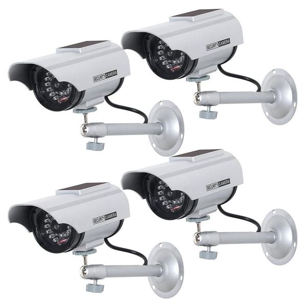 

4 pack solar powered dummy fake simulated surveillance security cctv e camera indoor outdoor with led light warning security