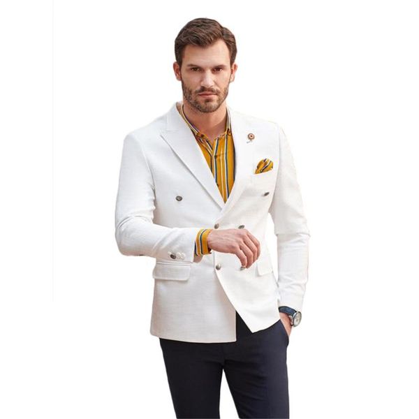 

handsome men suits 2 pieces custom made wedding suits lapel royal formal double breasted business coat+pant, White;black