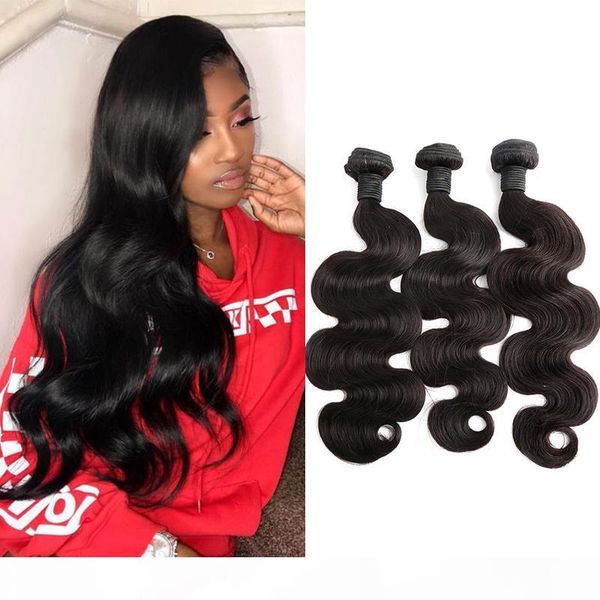

3pcs lot brazilian hair bundles 100 human hair extensions body wave wavy dyeable bleachable 7a donor-braid hair weaves julienchina bellahair, Black