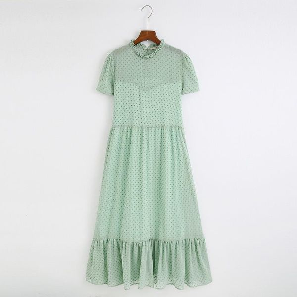 

summer dress women 2021 new fashion o neck short sleeve polka dot flocking modern lady pink black white dresses, Black;gray