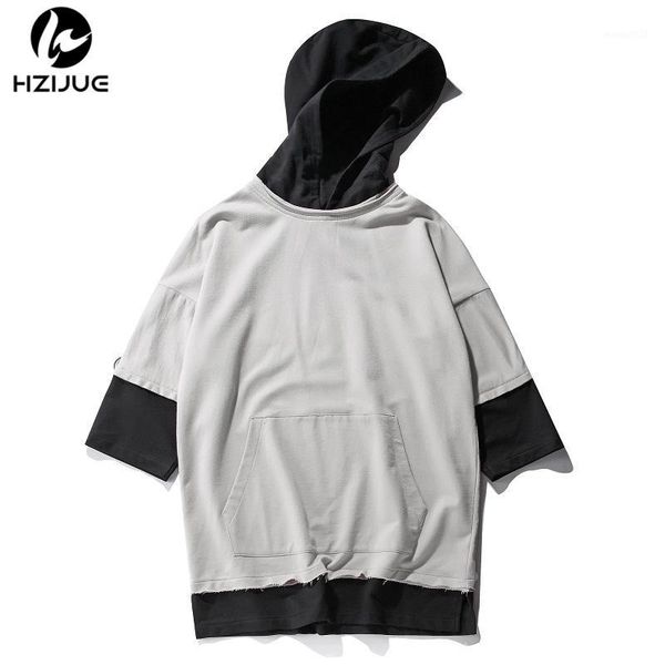 

men's t-shirts 2021 summer autumn fashion casual men cotton hooded pocket hoodies short sleeve tshirt loose pullover sweatshirts1, White;black