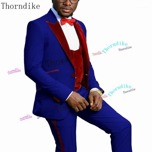 

men's suits & blazers thorndike slim fit for men casual terno 3 pieces royal blue wedding tuxedo blazer groom male jacket+pants+vest t1, White;black