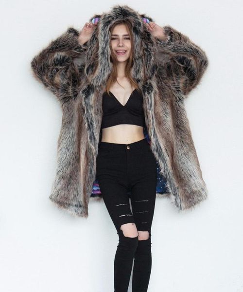 

mumuzi 2018 faux fur coat women animal ear hooded fur coats long warm leopard parkas winter all match thermal coats1, Black