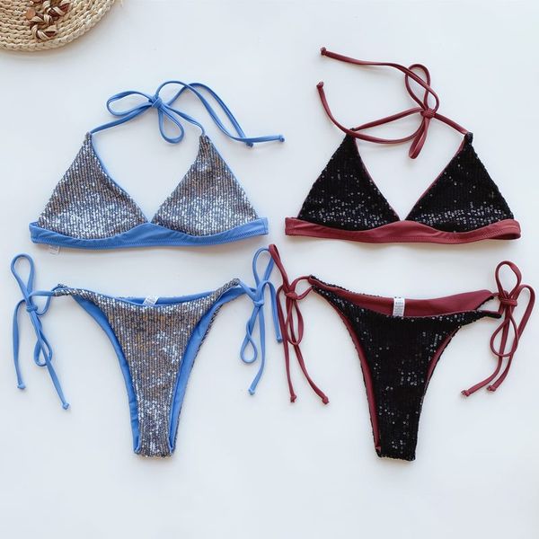 

Designer swimsuit fun bikini womens lingeries sequined swimsuit ladies swimwear European American sexy femme lingeries bikini swimsuits, White;black