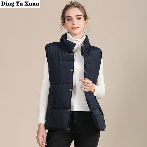 

women's sleeveless wadded autumn winter vest down cotton padded jacket female stand collar waistcoat women outerwear, Black;white