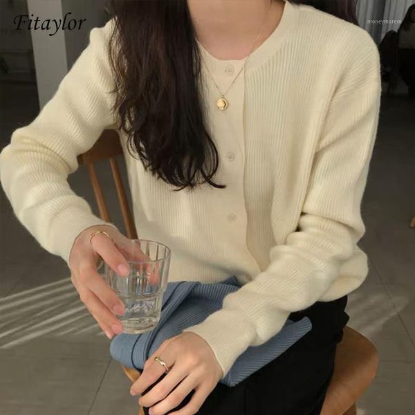 

women's knits & tees fitaylor women sweater spring casual o-neck single breasted female cardigans knitted loose fit ladies knitwear1, White