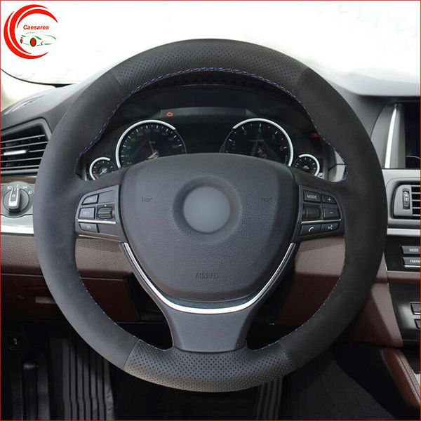 

hand-stitch black suede leather car steering wheel cover for bmw f10 f11 f07 f12
