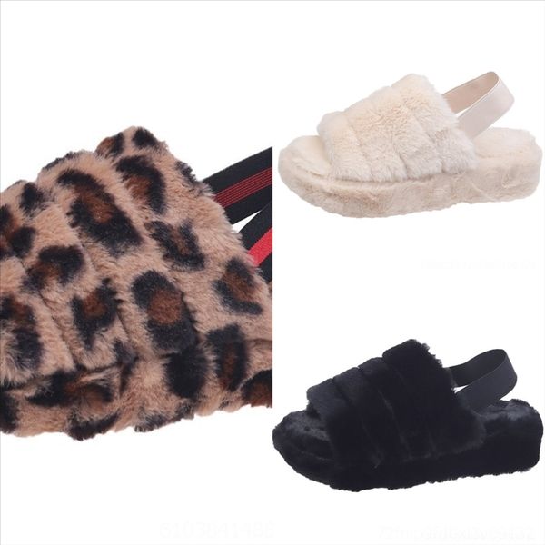 

rak couple fluffy cartoon cotton shoes open toe home new house plush soft slippers man women indoor warm winter slides fashion cute, Black