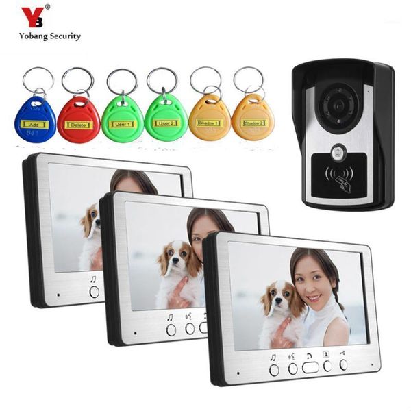 

video door phones yobang security hip 7inch doorbell phone hous intercom system for apartment villa and 1 camera+3 monitor sets1