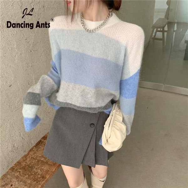 

woman sweaters o-neck long sleeve stripes jumper sweet women outwear korean fashion loose pullover autumn or winter new, White;black