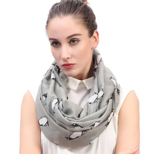 

penguin animal print infinity loop scarf women's gift accessories soft lightweight for all seasons, Blue;gray