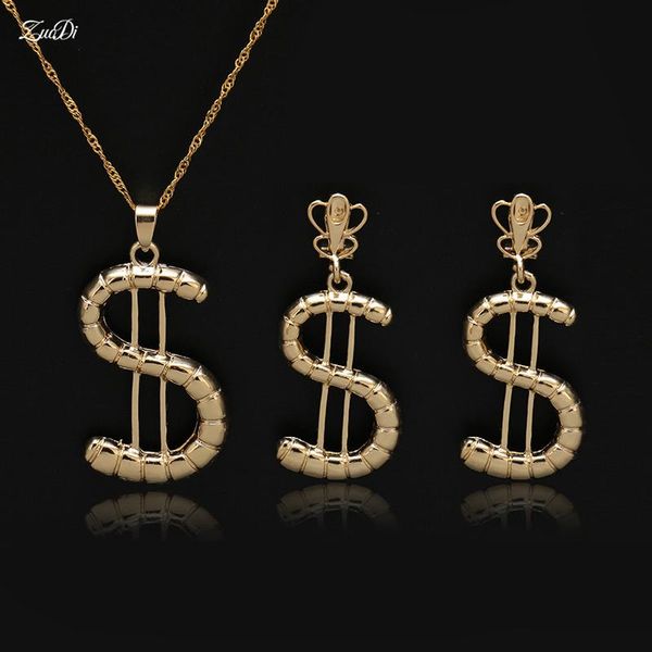 

zuodi fashion wedding dollar shape design jewelry set big hoop earrings pendant necklace women dubai gold-color jewelry set, Silver