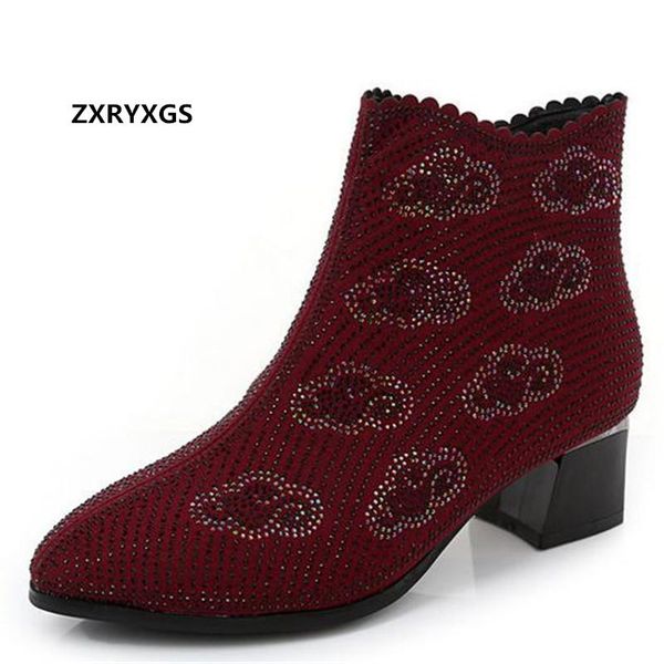 

boots fashion microfiber rhinestones shoes women's thick with high heels elegant warm woman winter large size, Black