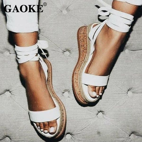 

summer white wedge espadrilles women sandals open toe gladiator sandals women casual lace up platform summer shoes, Black