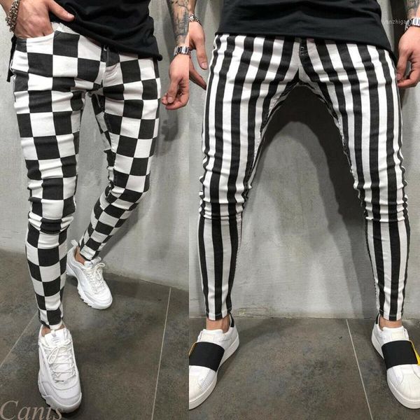 

fashion men casual chic sport pants long trousers striped grid fitness workout joggers gym trousers pants1, Black