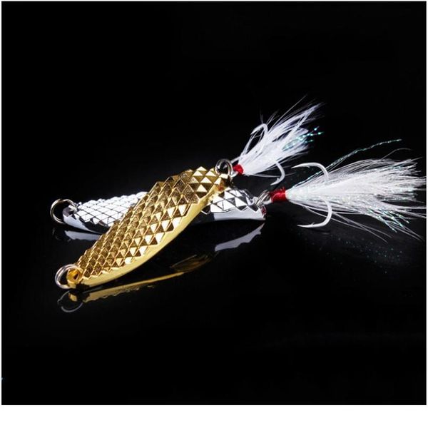 

1pcs metal spinner spoon fishing lure hard baits sequins noise paillette with feather 3 hooks fishing tackle7g /10g/ sqcxsv